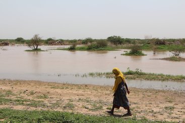 A woman walks near a body of water in Sudan, 2016