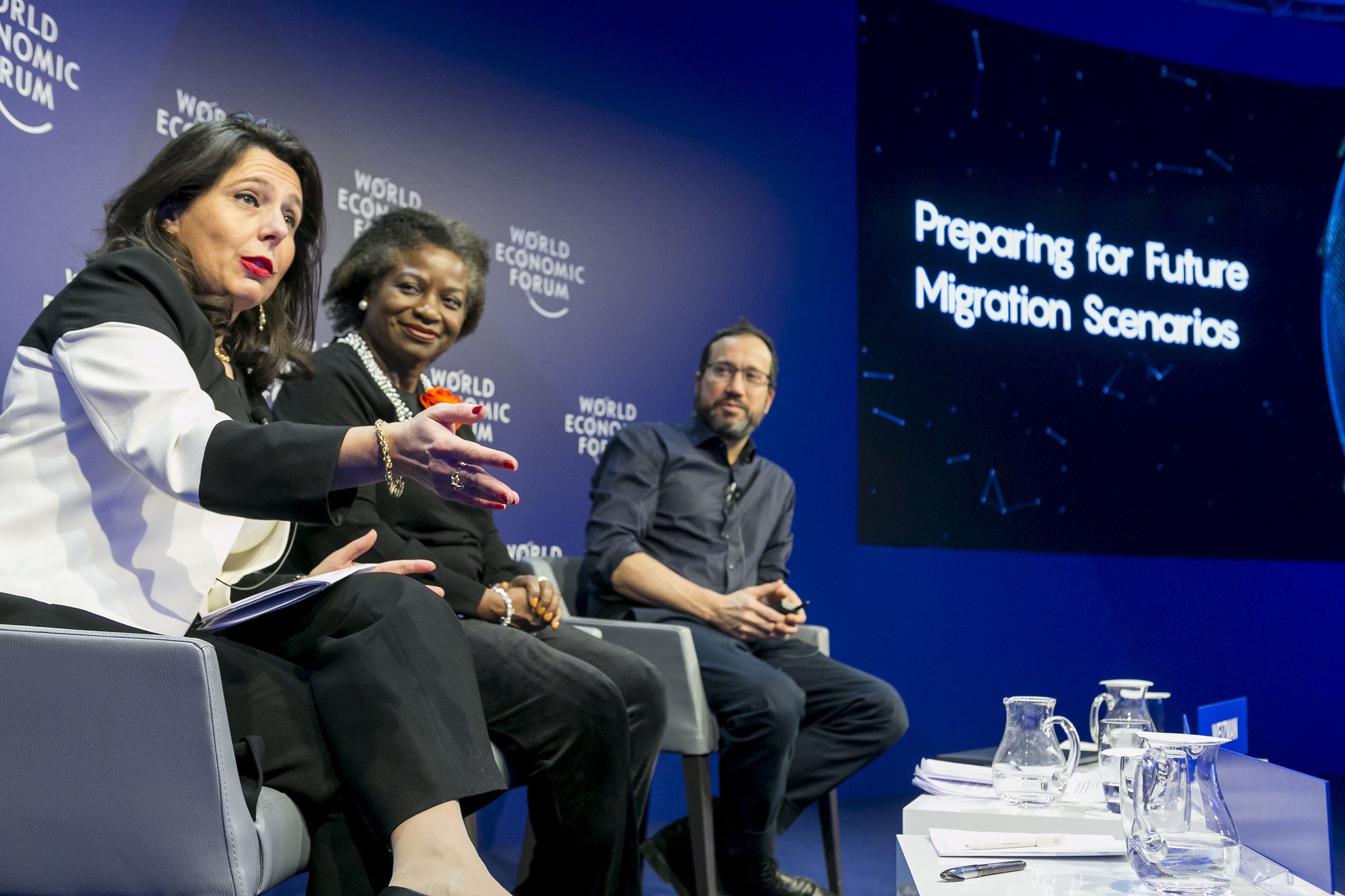 Sara Pantuliano chairs an event on 'Preparing for future migration scenarios' at the World Economic Forum, 2019. Photo: World Economic Forum/Benedikt von Loebell (CC BY-NC-SA 2.0)