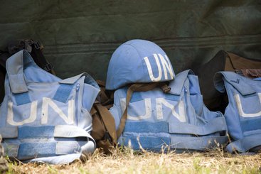 Helmet and flack jackets of members of the United Nations Peacekeeping Mission in the Democratic Republic of the Congo