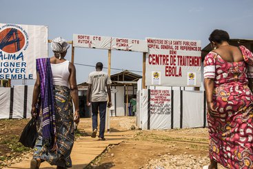 Families go the Ebola Treatment Center to visit a family member who is held in quarantine in the centre in Beni, North Kivu region, Democratic Republic of Congo