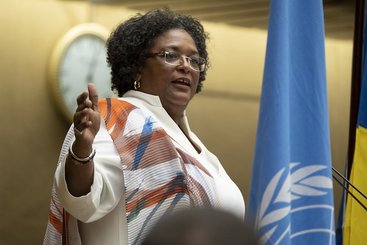 Prime Minister of Barbados Mia Mottley speaking at the 16th Raúl Prebisch Lecture in Geneva, 2019. Photo: Timothy Sullivan/UNCTAD (CC BY-SA 2.0)