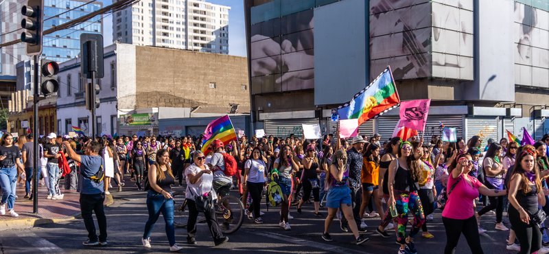 A protest on International Women’s Day 2020 in the northern Chilean town of Antofagasta. Feminist marches took place all over the country organised by local women’s groups.