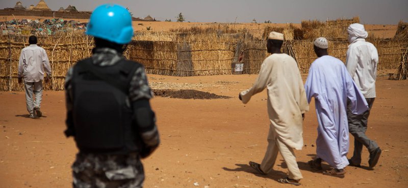 On 16 March 2015, UNAMID peacekeepers are pictured during their daily patrols aimed at protecting newly displaced persons at the Zam Zam camp for the internally displaced near El Fasher, North Darfur.