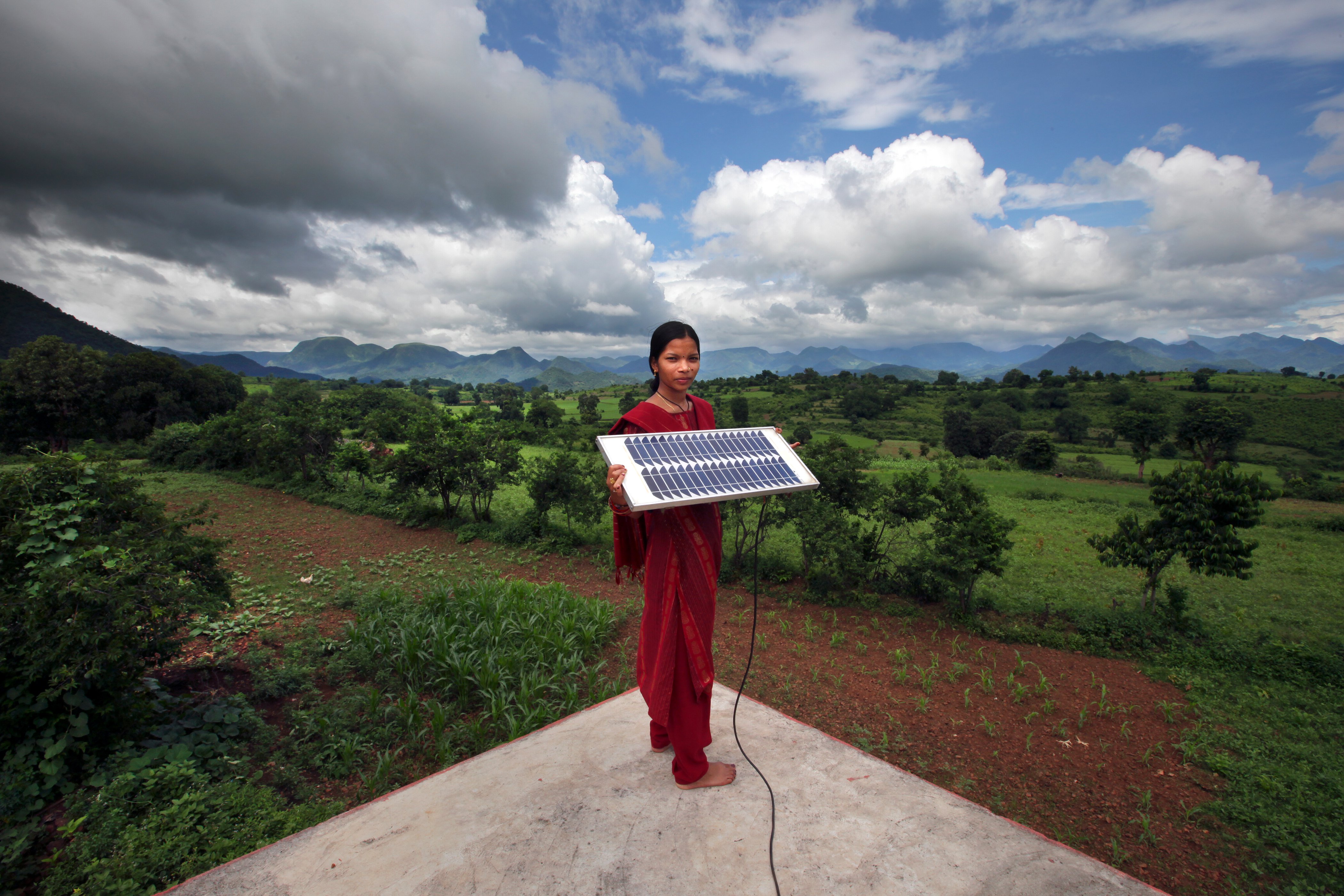 A woman trained in solar panel engineering in Orissa, India