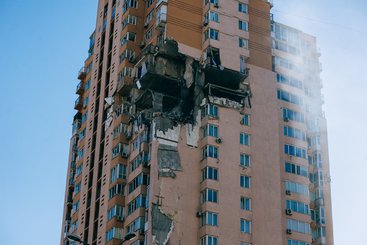 Damaged building in Kyiv, Ukraine