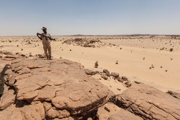 Governmental military guard in North Africa Sahara desert border Libya Niger
